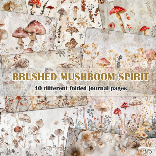 BRUSHED MUSHROOM SPIRIT . 40 floral background papers for junk journal and scrapbook , digital download, collage sheets folded A4 paper size
