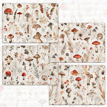 BRUSHED MUSHROOM SPIRIT . 40 floral background papers for junk journal and scrapbook , digital download, collage sheets folded A4 paper size