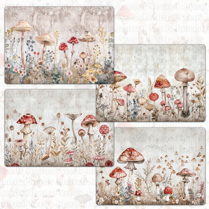 BRUSHED MUSHROOM SPIRIT . 40 floral background papers for junk journal and scrapbook , digital download, collage sheets folded A4 paper size