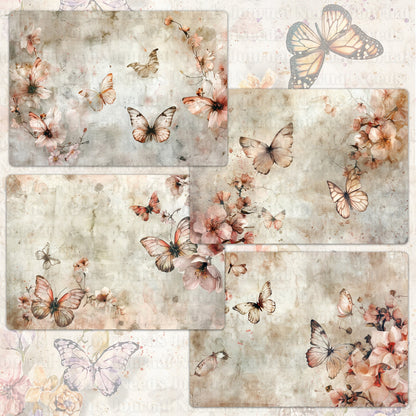 BRUSHED BUTTERFLY SPIRIT . 40 floral background papers for junk journal and scrapbook , digital download, collage sheets folded A4  size