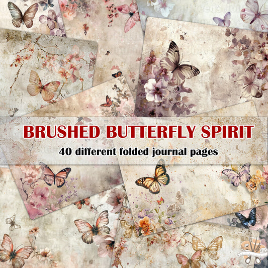 BRUSHED BUTTERFLY SPIRIT . 40 floral background papers for junk journal and scrapbook , digital download, collage sheets folded A4  size