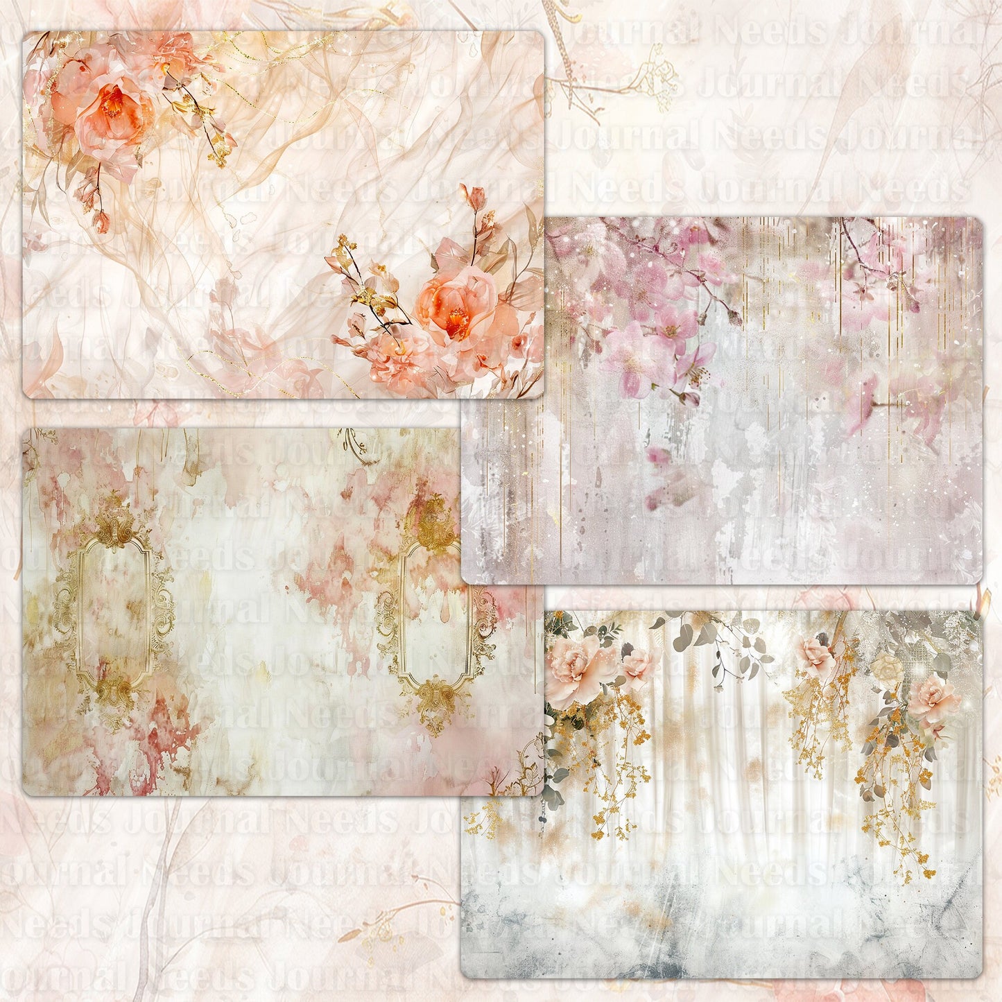 BRUSHED ELEGANCIA SPIRIT . 40 floral background papers for junk journal and scrapbook , digital download, collage sheets folded A4  size