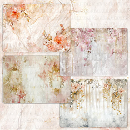 BRUSHED ELEGANCIA SPIRIT . 40 floral background papers for junk journal and scrapbook , digital download, collage sheets folded A4  size