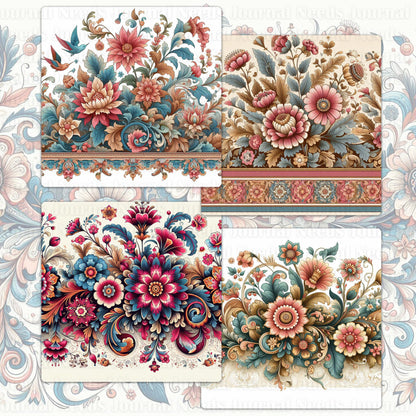BRUSHED FLOWERS SPIRIT 02. 32 floral background papers for junk journal and scrapbook , digital download, collage sheets folded
