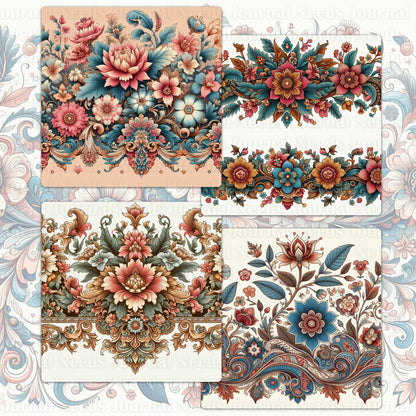 BRUSHED FLOWERS SPIRIT 02. 32 floral background papers for junk journal and scrapbook , digital download, collage sheets folded
