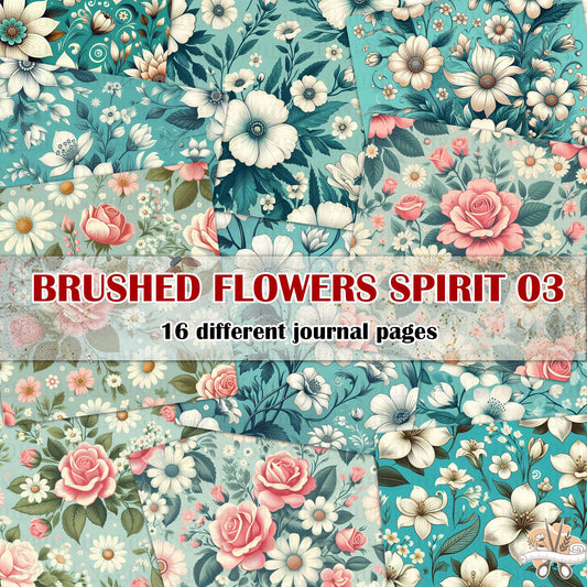BRUSHED FLOWERS SPIRIT 03. 16 floral background papers for junk journal and scrapbook , digital download, collage sheets folded
