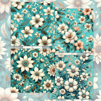 BRUSHED FLOWERS SPIRIT 03. 16 floral background papers for junk journal and scrapbook , digital download, collage sheets folded