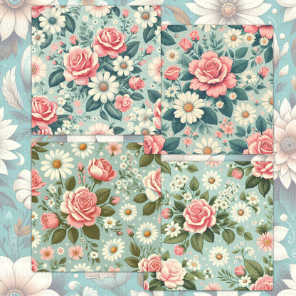 BRUSHED FLOWERS SPIRIT 03. 16 floral background papers for junk journal and scrapbook , digital download, collage sheets folded