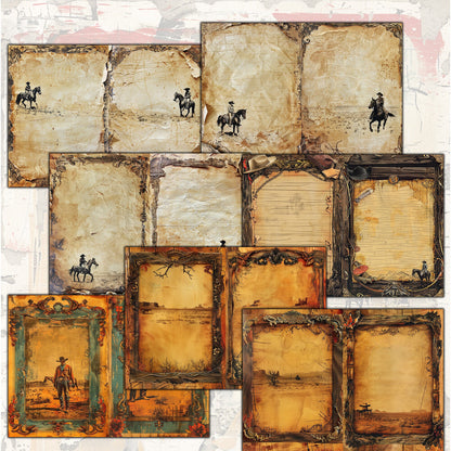 Vintage Cowboy 190s Junk Journal Digital Collection | 28 Folded Pages + 250+ Ephemera Sheets for Scrapbooking & Crafting - cow girls horses
