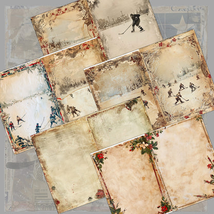 Vintage Hockey Junk Journal Digital Collection | 16 Folded Pages + 19 Ephemera Sheets for Scrapbooking & Crafting