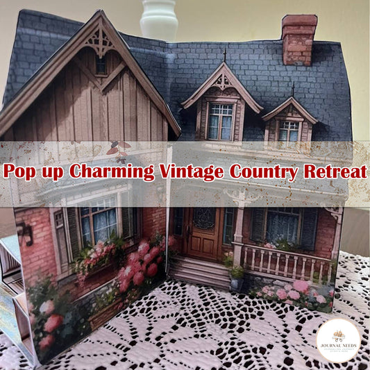 Vintage Country Retreat Pop-Up Journal Kit: Charming Rustic Elegance for Creative Souls - JPG & PDF Formats Included