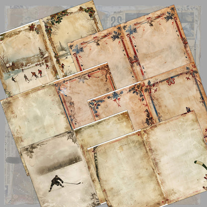 Vintage Hockey Junk Journal Digital Collection | 16 Folded Pages + 19 Ephemera Sheets for Scrapbooking & Crafting